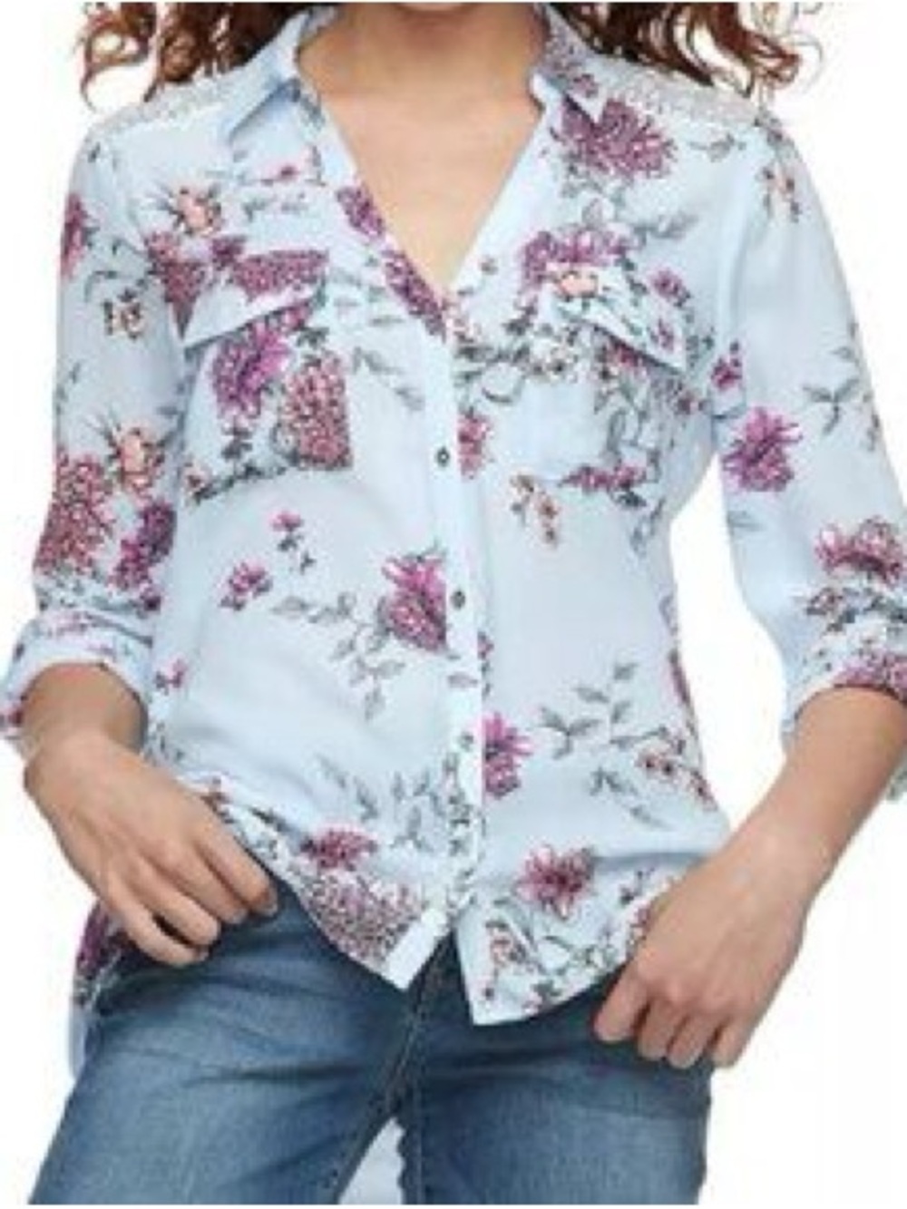 Candie's Light Blue Floral Button-Down Shirt - Size S - NWT